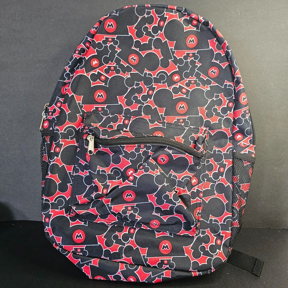 NWT Disney Parks Mickey Ears Bookbag Backpack Red Black 16" x 12"